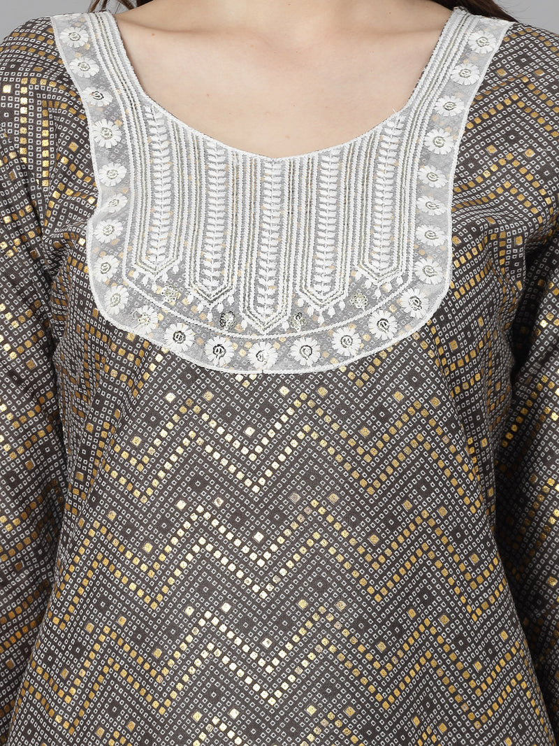 Grey Cotton Blend Straight Kurta Pant Set