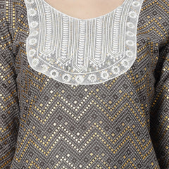 Grey Cotton Blend Straight Kurta Pant Set