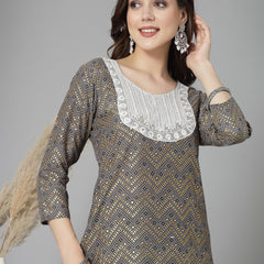 Grey Cotton Blend Straight Kurta Pant Set