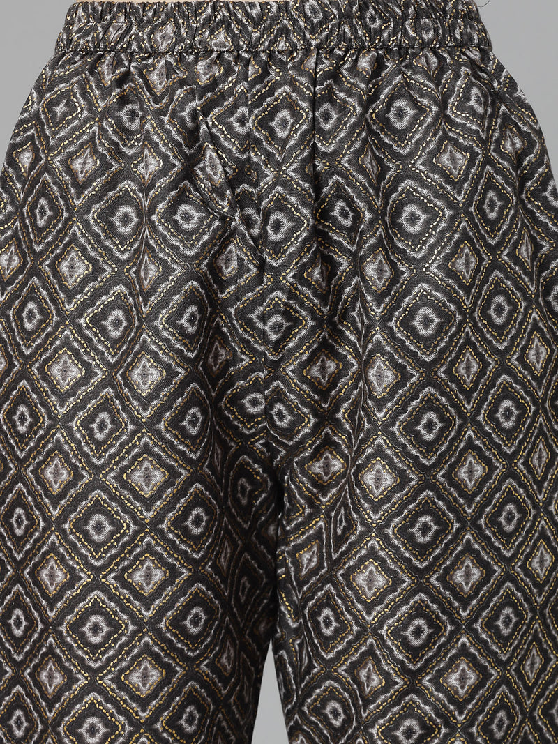 Grey Cotton Blend Straight Kurta Pant Set