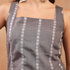 Stylum Women's Grey Woven Printed Cotton Straight Kurta Pant Set (KPGREYYAMLA)