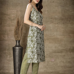 Stylum Women's Printed Cotton Blend Straight Kurta Pant Set (KPGRNMASURI)