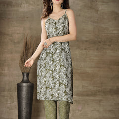 Stylum Women's Printed Cotton Blend Straight Kurta Pant Set (KPGRNMASURI)