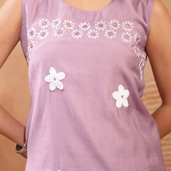 Stylum Women's Lilac Solid & Embroidered Poly Silk A-line Kurta Pant Set (KPLILACDHANI)