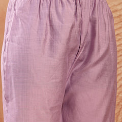 Stylum Women's Lilac Solid & Embroidered Poly Silk A-line Kurta Pant Set (KPLILACDHANI)