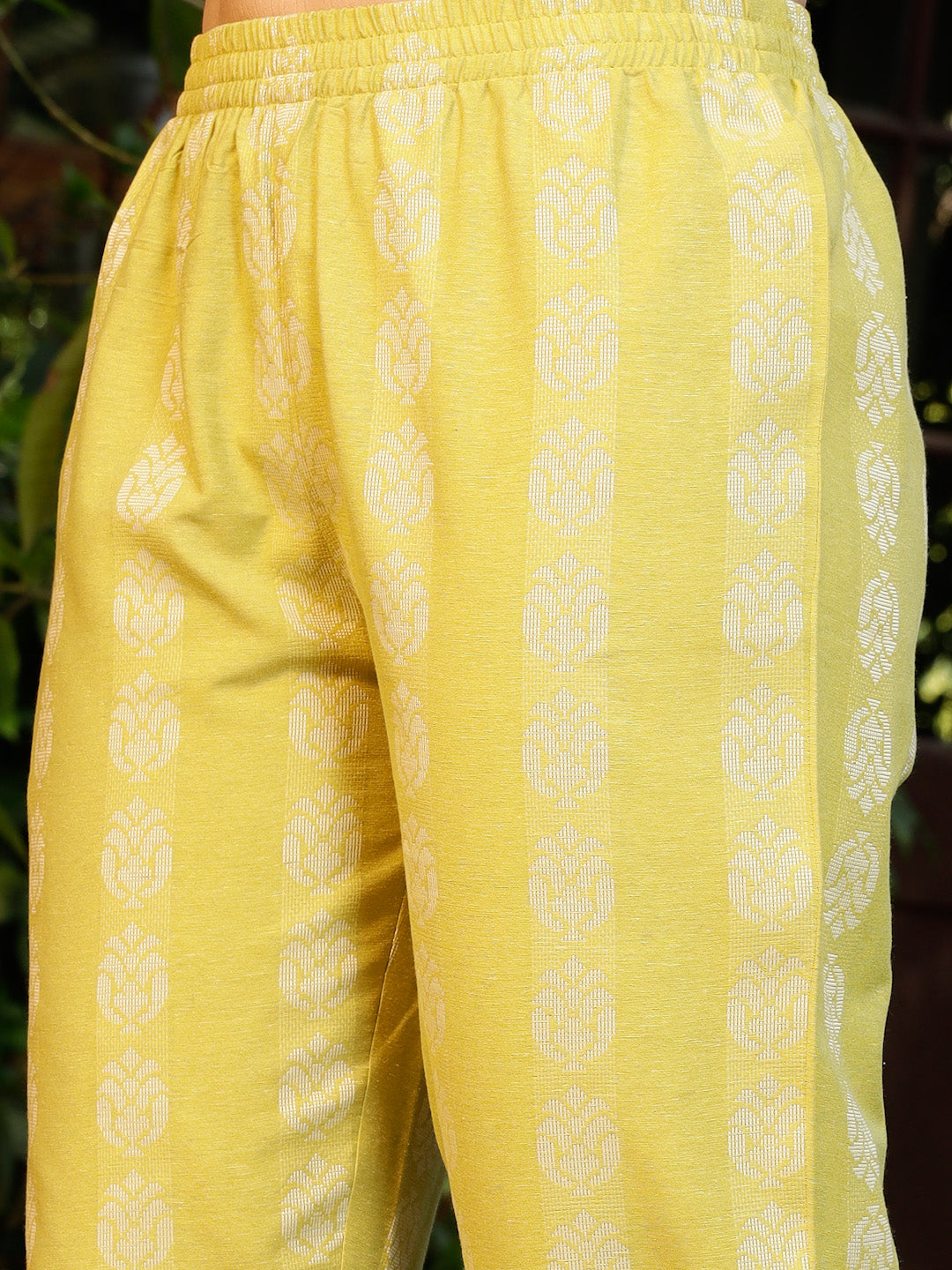 Stylum Women's Lime Green Woven Design Cotton Blend Straight Kurta Pant Set (KPLIMESHIMLA)