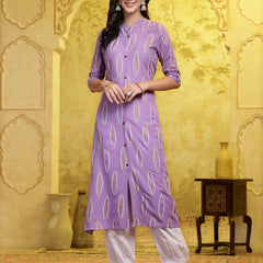 Stylum Women's Lavender Printed Rayon A-Line Kurta Pant Set (KPMANALILAVENDER)
