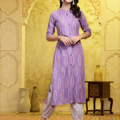 Stylum Women's Lavender Printed Rayon A-Line Kurta Pant Set (KPMANALILAVENDER)