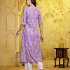 Stylum Women's Lavender Printed Rayon A-Line Kurta Pant Set (KPMANALILAVENDER)