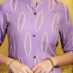 Stylum Women's Lavender Printed Rayon A-Line Kurta Pant Set (KPMANALILAVENDER)