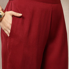 Stylum Women's Maroon Solid Crepe A-Line Kurta Pant Set (KPMAROONKOTA)