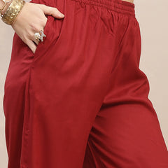 Stylum Women's Maroon Solid & Embroidered Rayon Straight Kurta Pant Set (KPMAROONKUFRI)