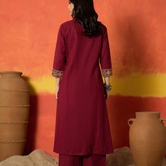 Stylum Women's Maroon Solid & Embroidered Cotton Flex A-Line Kurta Palazzo Set (KPMAROONSOHIM)