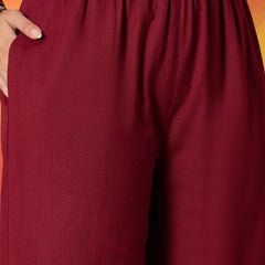 Stylum Women's Maroon Solid & Embroidered Cotton Flex A-Line Kurta Palazzo Set (KPMAROONSOHIM)