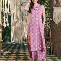 Stylum Women's Mauve Printed Rayon Kurta Pant Set (KPMAUVEHUT)