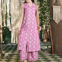 Stylum Women's Mauve Printed Rayon Kurta Pant Set (KPMAUVEHUT)