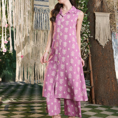 Stylum Women's Mauve Printed Rayon Kurta Pant Set (KPMAUVEHUT)