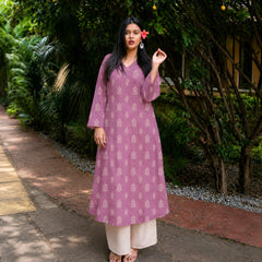 Stylum Women's Mauve Ikat Printed Rayon A-Line Kurta With Palazzo (KPMAUVESHARK)