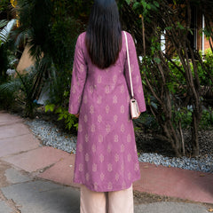 Stylum Women's Mauve Ikat Printed Rayon A-Line Kurta With Palazzo (KPMAUVESHARK)