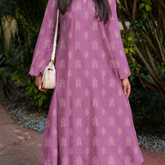 Stylum Women's Mauve Ikat Printed Rayon A-Line Kurta With Palazzo (KPMAUVESHARK)