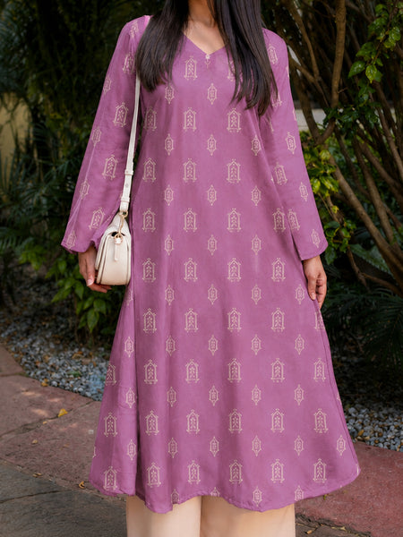 Stylum Women's Mauve Ikat Printed Rayon A-Line Kurta With Palazzo (KPMAUVESHARK)