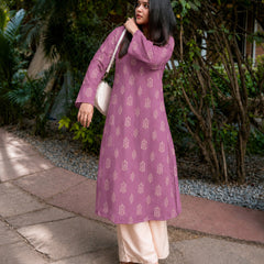 Stylum Women's Mauve Ikat Printed Rayon A-Line Kurta With Palazzo (KPMAUVESHARK)