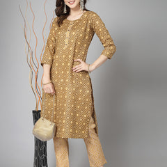 Stylum Women's Printed Cotton Blend Straight Kurta Pant Set (KPMINIOLIVE)