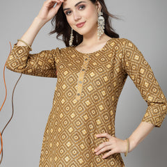 Stylum Women's Printed Cotton Blend Straight Kurta Pant Set (KPMINIOLIVE)