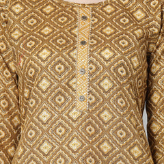 Stylum Women's Printed Cotton Blend Straight Kurta Pant Set (KPMINIOLIVE)