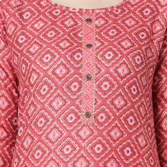 Pink Cotton Blend Straight Kurta Pant Set