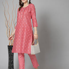 Stylum Women's Printed Cotton Blend Straight Kurta Pant Set (KPMINIPINK)