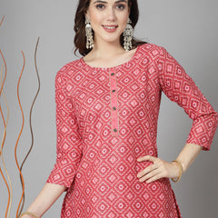 Stylum Women's Printed Cotton Blend Straight Kurta Pant Set (KPMINIPINK)