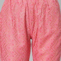 Pink Cotton Blend Straight Kurta Pant Set