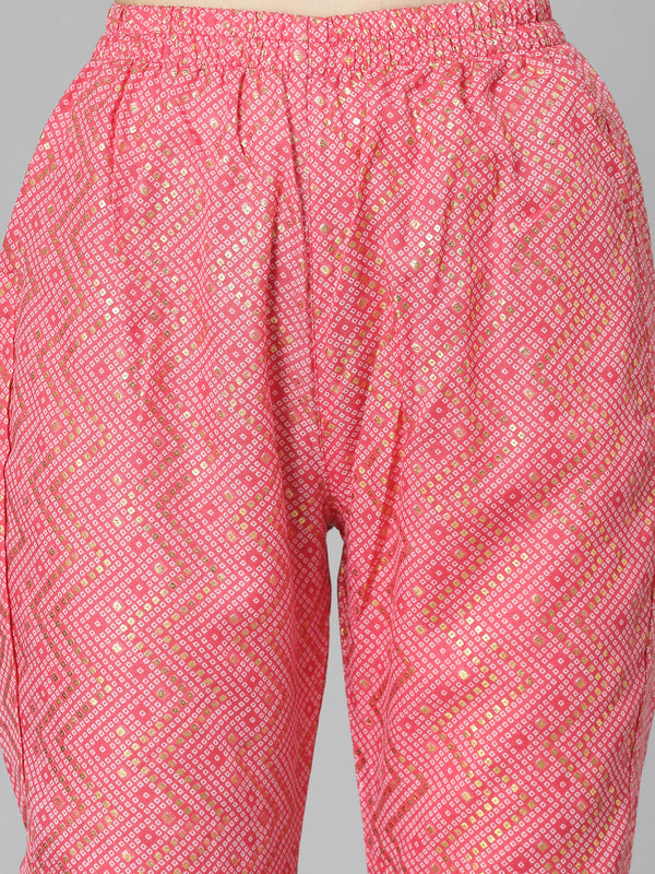 Pink Cotton Blend Straight Kurta Pant Set