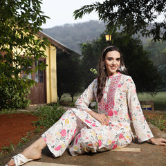 Stylum Women's White Floral Printed & Embroidered Rayon Straight Kurta Palazzo Set (KPMULTIKAYALI)
