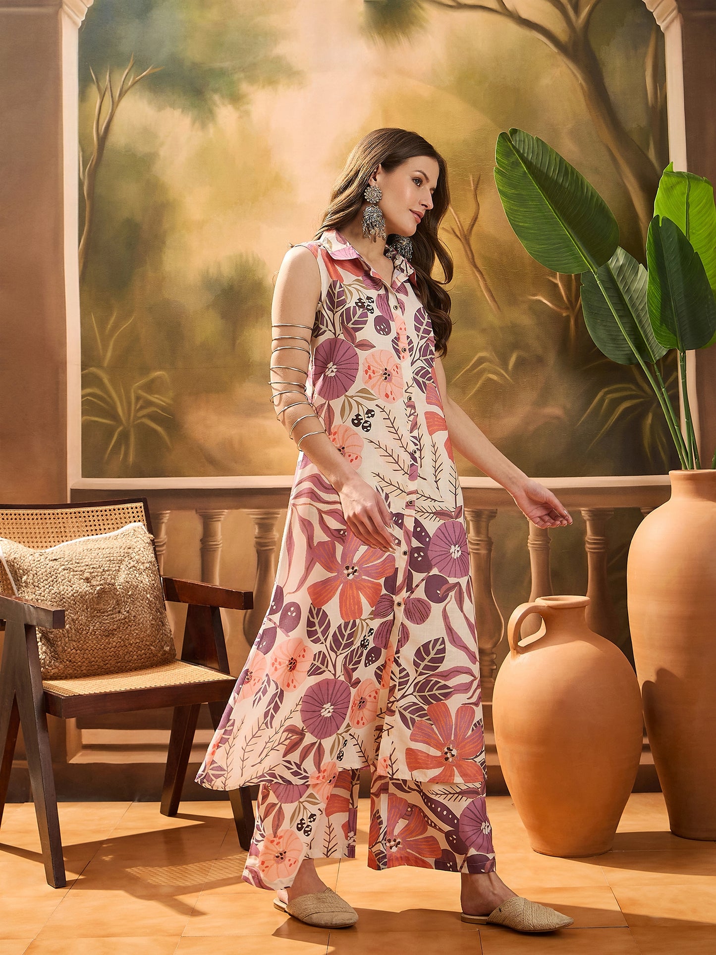 Stylum Women's Multicolor Floral Printed Cotton Blend Kurta Palazzo Set (KPMULTIPITU)