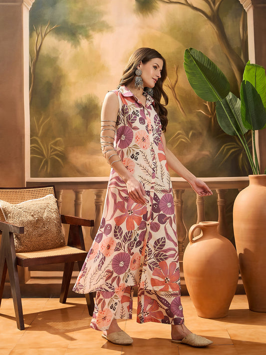 Stylum Women's Multicolor Floral Printed Cotton Blend Kurta Palazzo Set (KPMULTIPITU)