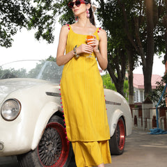Stylum Women's Mustard Woven Design Rayon Straight Kurta Palazzo Set (KPMUSTARDMARS)