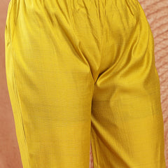 Stylum Women's Mustard Solid & Embroidered Poly Silk A-Line Kurta Pant Set (KPMUSTDHANI)