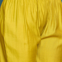 Stylum Women's Mustard Solid & Embroidered Poly Silk A-Line Kurta Pant Set (KPMUSTDHANI)