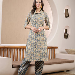 Stylum Women's Dabbu Printed Cotton Straight Kurta Pant Set  (KPNIRALI)
