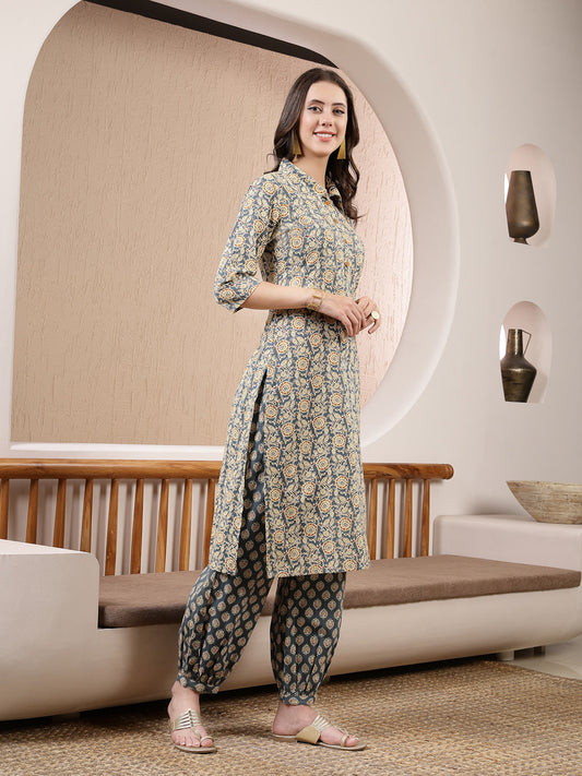 Stylum Women's Dabbu Printed Cotton Straight Kurta Pant Set  (KPNIRALI)