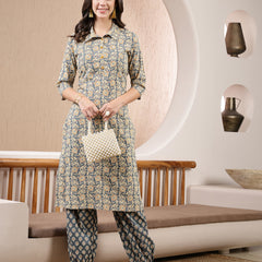 Stylum Women's Dabbu Printed Cotton Straight Kurta Pant Set  (KPNIRALI)