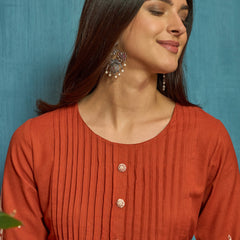 Stylum Women's Orange Solid & Embroidered Cotton A-Line Kurta Pant Set (KPORANGEBOOM)