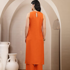 Stylum Women's Orange Solid & Embroidered Rayon Straight Kurta Pant Set (KPORANGEKUFRI)