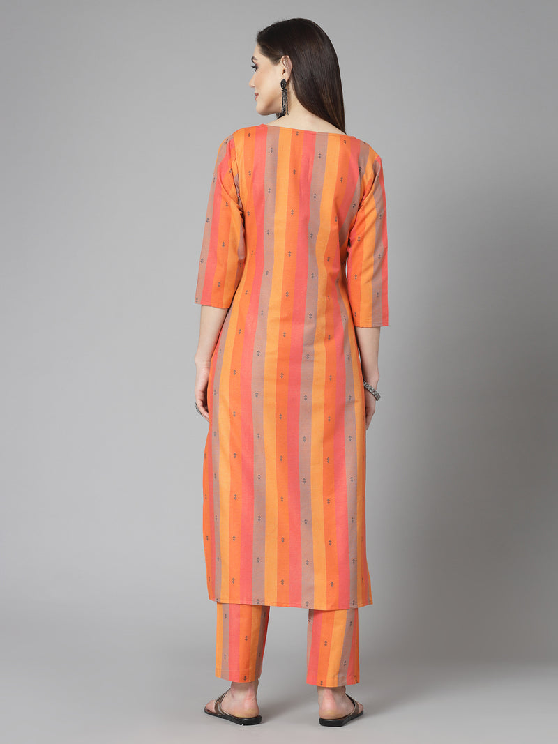 Stylum Women's Woven Design Cotton Blend Straight Kurta Pant Set (KPORANGEOREO)