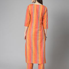 Stylum Women's Woven Design Cotton Blend Straight Kurta Pant Set (KPORANGEOREO)