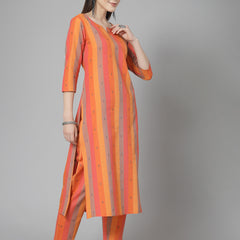 Stylum Women's Woven Design Cotton Blend Straight Kurta Pant Set (KPORANGEOREO)