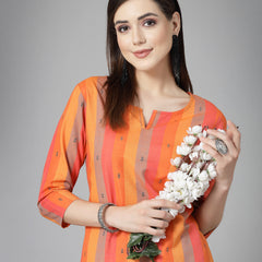 Stylum Women's Woven Design Cotton Blend Straight Kurta Pant Set (KPORANGEOREO)