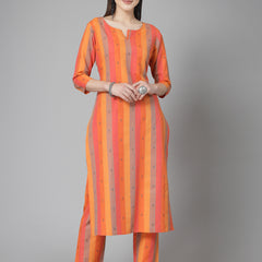 Stylum Women's Woven Design Cotton Blend Straight Kurta Pant Set (KPORANGEOREO)